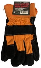 NEW Work Gloves Split Leather Safety Orange Leather Palm Rubberized Cuff Adult 