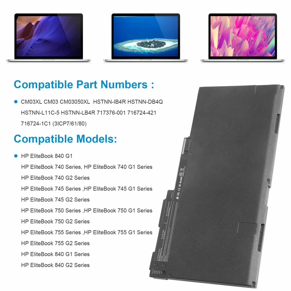 Lote Batería CM03XL Para HP EliteBook 740 840 850 G1 G2 Series 717376-001 4000mAh Foto 3 de 4
