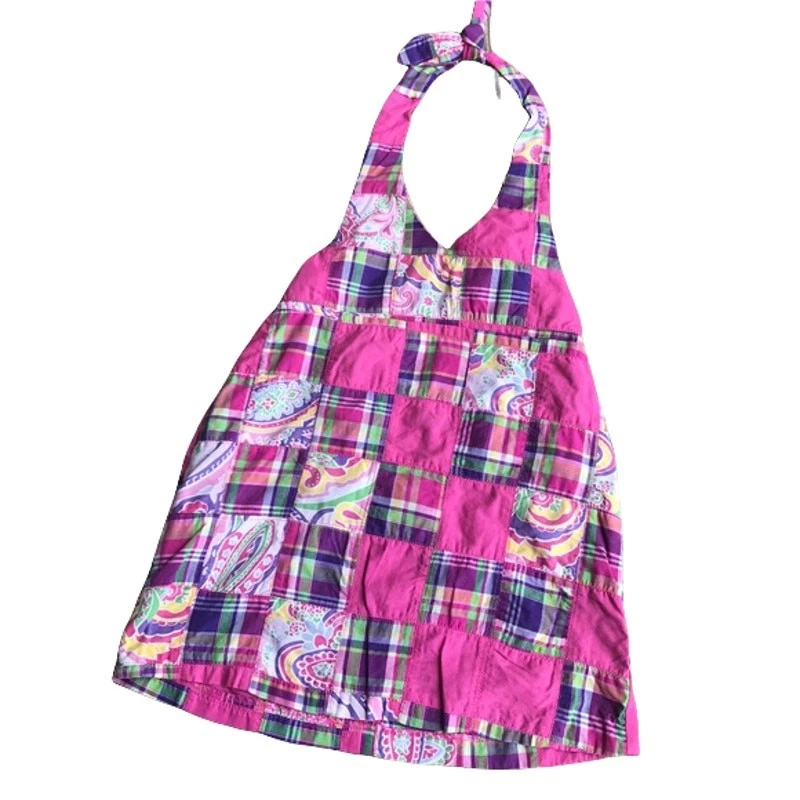 Kelly's Kids Halter Top Size 5 6 Pink Patchwork Madras Plaid Purple Dress - Image 3 of 4