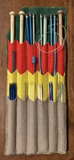 Vintage Lot Assorted Knitting Needles & 2 Crochet Hooks Cute Handmade Felt Case