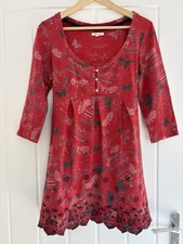 White Stuff Tunic Dress UK 12 Red Printed Cotton Boho Tie Back Casual Womens
