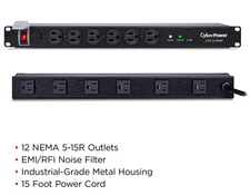 CyberPower CPS1215RMS Rackmount Surge Protector, 120V/15A, 12 Outlets, 15' Cable
