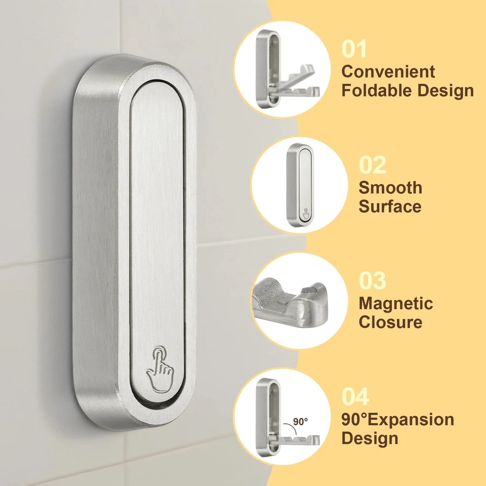 Ganchos de pared plegables, ganchos de abrigo montados en la pared, ovalados, níquel cepillado Foto 3 de 4