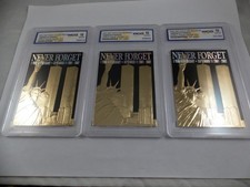 WORLD TRADE CENTER 9/11 * Original * 23K Gold Card Graded GEM-MINT 10 (3 cards)