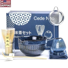 7PCS Matcha Tea Set Ceramic Bowl Bamboo Whisk Sifter Stand Whisk Holder Gift New
