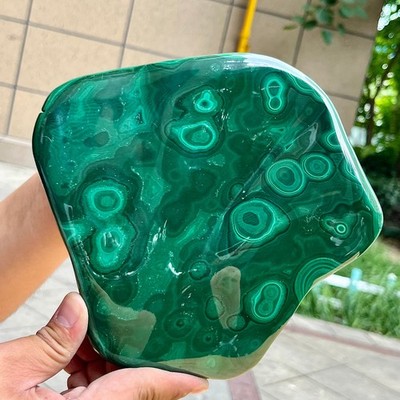 3.9 lb Polished Malachite Crystal Specimen Raw One Side Natural Pattern Display