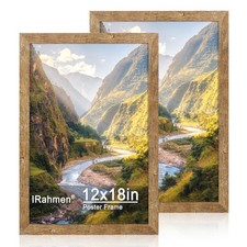 12x18 Picture Frame Set of 2 with Plexiglass, Rustic Brown Wood Poster Frame ...