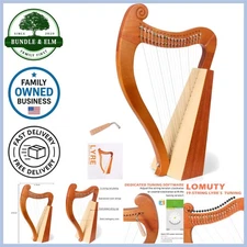 19-String Mahogany Lyre Harp with Tuning Wrench Music Beginners Professionals