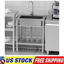 Kitchen Sink Freestanding Stainless Steel Sink Set Washbasin w/ Bowl Tap , Pipe