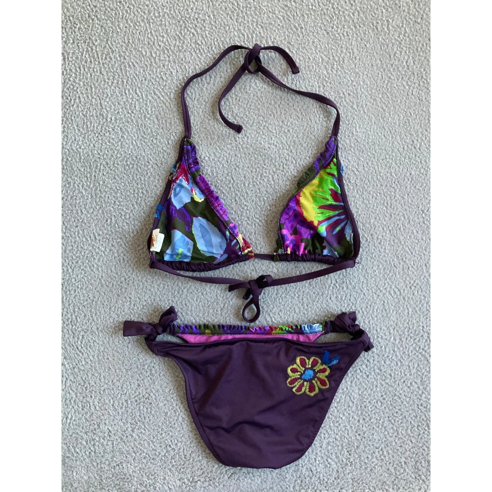 Bikini de Colección Lucky Brand Tanga Mediano Floral Púrpura Parte Superior de Natación Parte Inferior Y2K Años 90 Foto 2 de 4