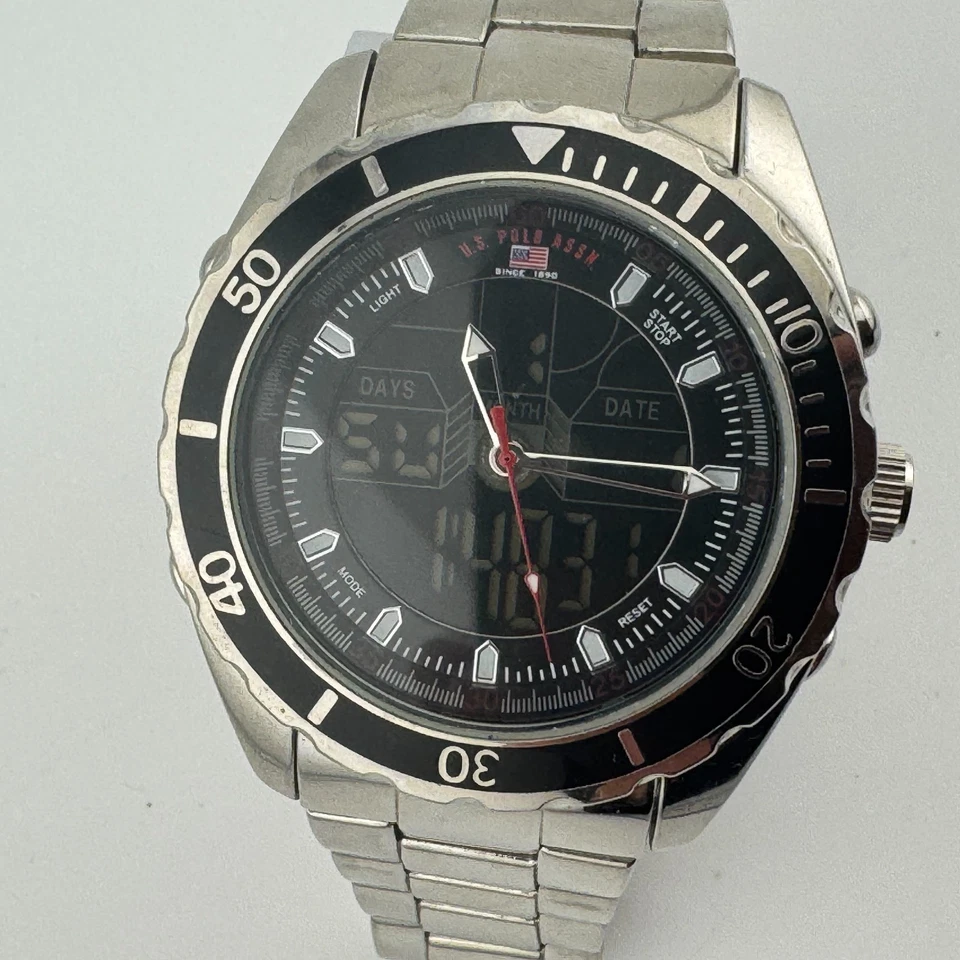U.S. Polo Assn Analog Digital Watch Men Black Fixed Bezel Alarm Chrono New Batte - Image 2 of 4