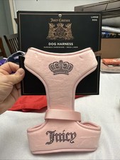 Juicy Couture Pink Dog Harness Size Large Bling Crown And Juicy Mesh Padding NWT