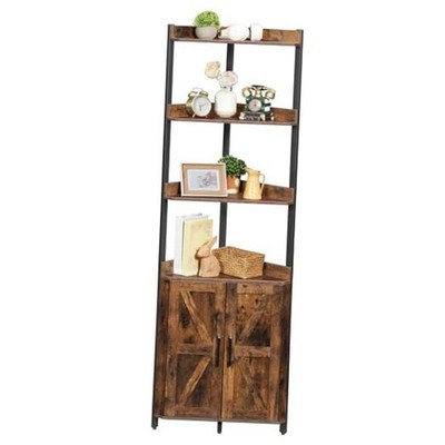  Corner Shelf with Storage, Tall Corner Cabinet, 5-Tier Rustic Brown + Black