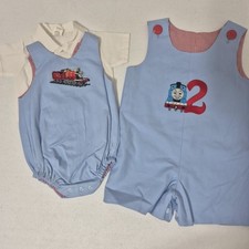 Vintage Thomas The Tank Embroidered Overalls Lot 3-6  2t Brothers Set Q3