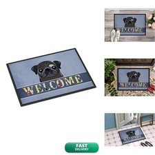Caroline's Treasures BB1449MAT Black Pug Welcome 18x27, Blue Front Door Mat