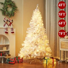 4Ft 5Ft 6Ft 7Ft Christmas Tree w/LED Lights Hinged Spruce Xmas Holiday Decor US