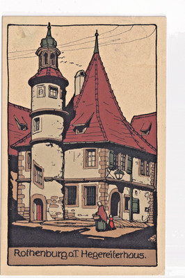Postcard Rothenburg O.T. Hegereiterhaus artist stone drawing LKH 1925 railway post