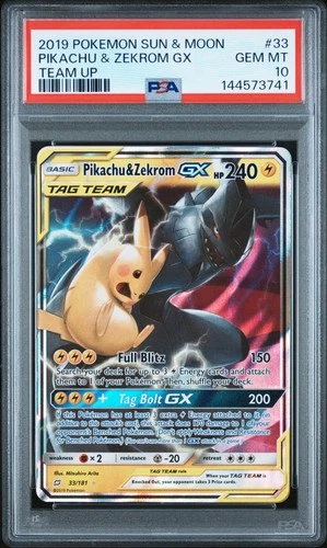 2019 POKEMON SUN & MOON TEAM UP #33 PIKACHU & ZEKROM GX PSA 10