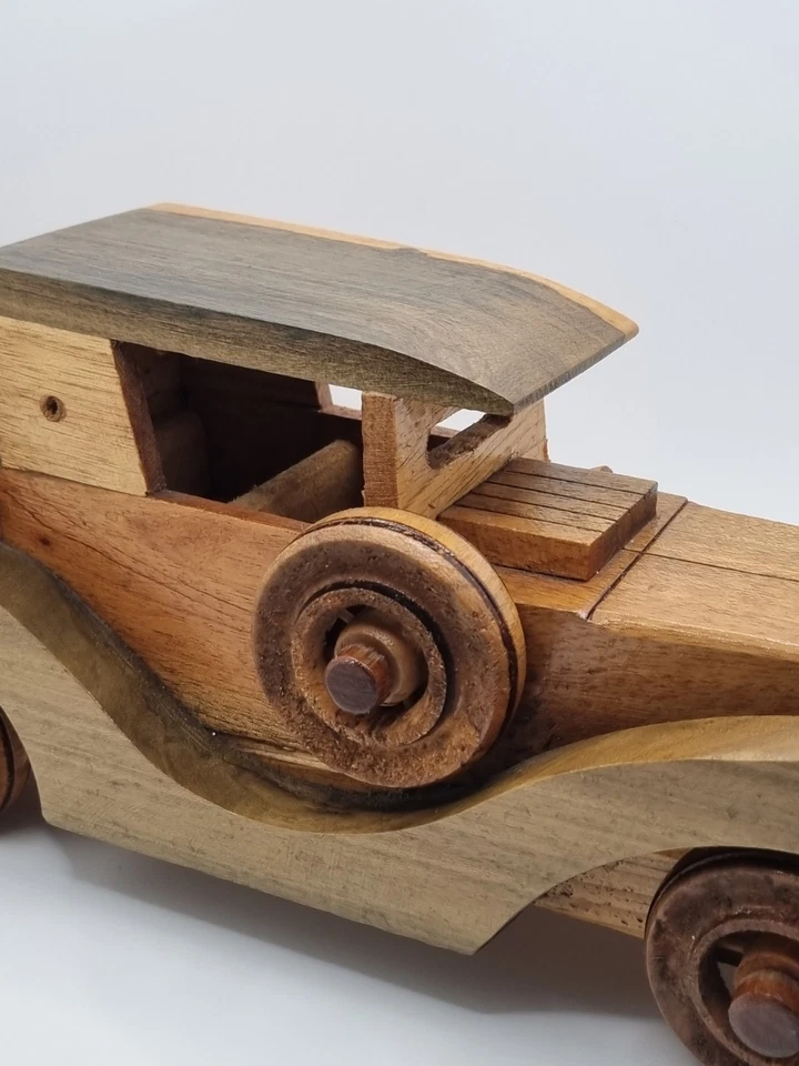 Hand Crafted Wooden Ford 1929 Classic Car Cuba Wood Model Toy Display 15" Rare - Image 3 of 4