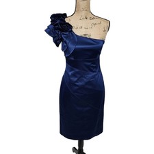 JESSICA SIMPSON $169 NAVY BLUE SATIN ONE SHOULDER COCKTAIL Party DRESS SZ 2 XS