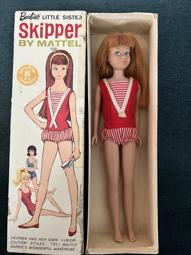 VINTAGE SKIPPER W/ PINK LIPS, Original Swimsuit, Carrot Red Silky Hair & Box