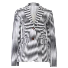 DEREK LAM 10 CROSBY Cotton Gray & White Stripe Blazer Size 2