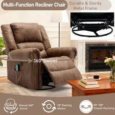 Manual 360° Swivel Rocker Recliner Chair Overstuffed Glider Massage Lounge Chair