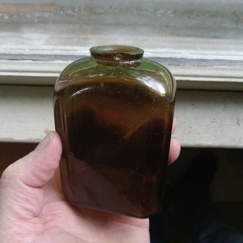 OPEN PONTIL 1840s RARE F EMB OLIVE GREEN NEW ENGLAND BLOWN GLASS SNUFF BOTTLE - Picture 3 of 11