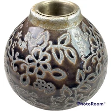 Firepot Floral Flame Gel Burner Outdoor Patio Decor Pottery Textured 6.5" Tall