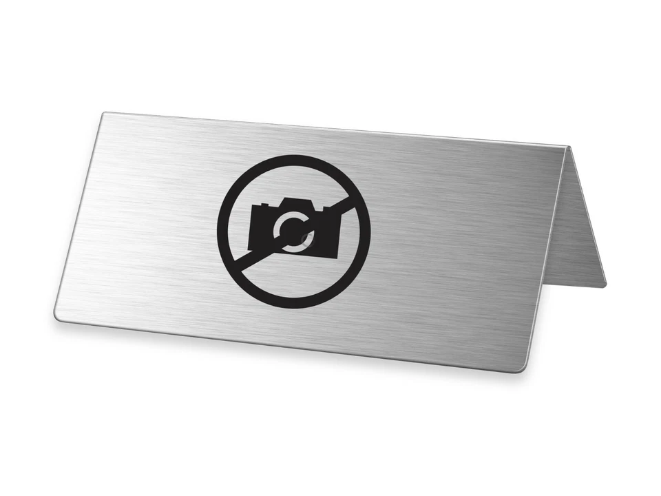 Tischschild Fotos verboten Aufsteller Tischaufsteller Edelstahl 85x40 mm - Bild 1 von 1