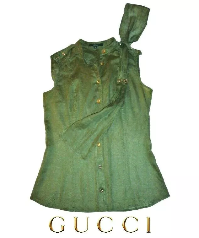 GUCCI ~ Chemise sans manches vert olive et écharpe en fût ~ taille : 40 ; S~ AUTHENTIQUE 