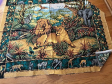 Vtg Jungle Safari Lions & Animals Quilt Top Fabric Panel, Wallhanging 34x 42”