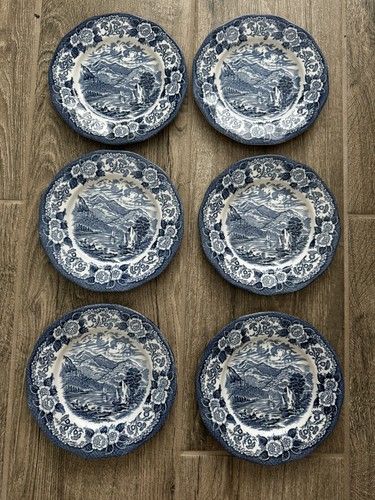 6 Lochs of Scotland Loch Katrina 7 Zoll Dessertteller blau weiß Transferware