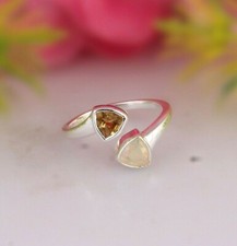 Citrine and Opal Bypass Adjustable Ring In 925 Silver Engagement Jewelry