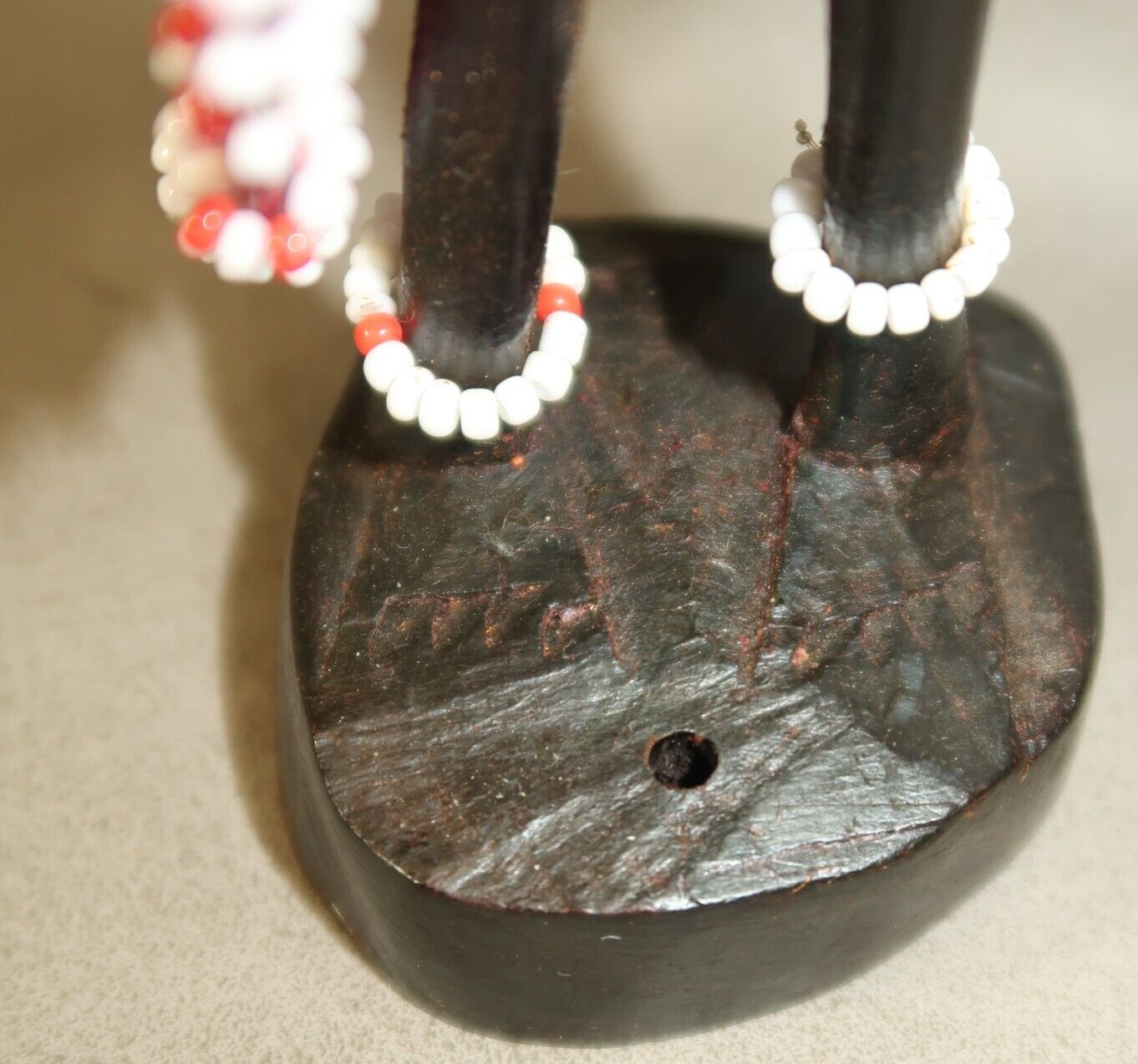 PAIR of Maasai African Mahogany Wood Woman and Man Beaded Figures Carved 12"