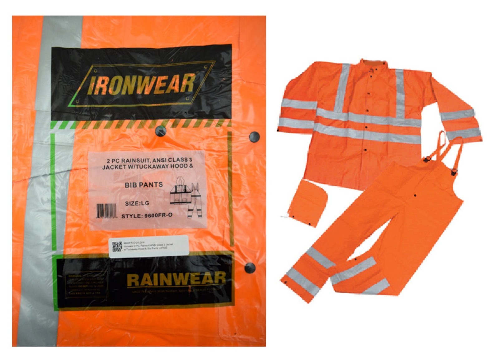 NEW Ironwear ANSI Class 3 Flame Retardant Rain Jacket Bib Pant Set