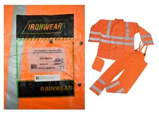 NEW Ironwear ANSI Class 3 Flame Retardant Rain Jacket Bib Pant Set LARGE/ORANGE