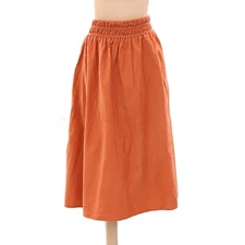 Love The Label Anthropologie Solid Midi Skirt Smocked Cotton Rust L New 271255
