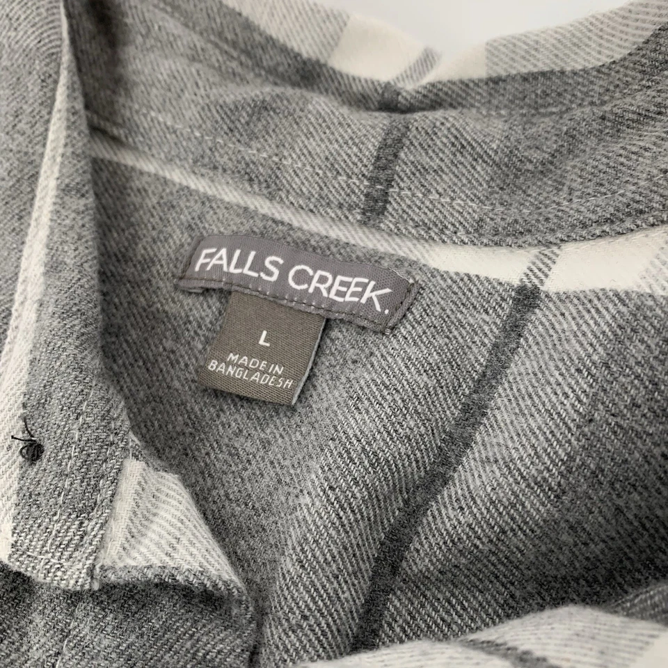 Camisa de franela con cuello a cuadros con botones Falls Creek grande para mujer gris blanca L Foto 3 de 4