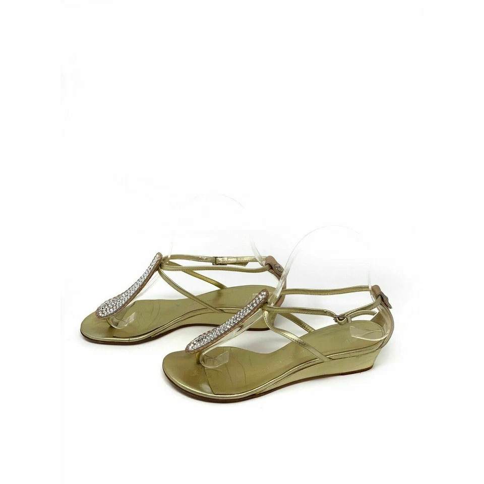 GIUSEPPE ZANOTTI Topacio Cristal Cuero Tanga Cuña Sandalia Talla 36 Foto 3 de 4