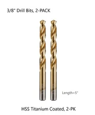 3/8" Drill Bits Premium 4341 HSS Titanium Coated, 2-PACK - Free Shipping!