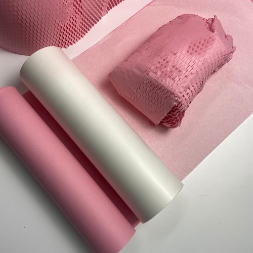 Pink Packaging Paper Honeycomb Cushioning Wrap Roll Perforated Packing Recycled - Picture 2 of 17