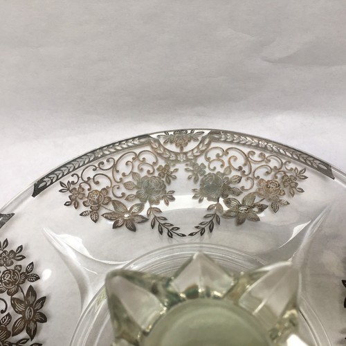 Paden City Sterling Silver Overlay Spire Glass Center Handle Serving Tray 1940's - Picture 6 of 12