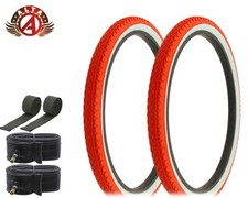 ALTA BICYCLE WIRE BEAD TIRE 24 x 2.125 RED/WHITE HEAVY DUTY DIAMOND 6pc SET.