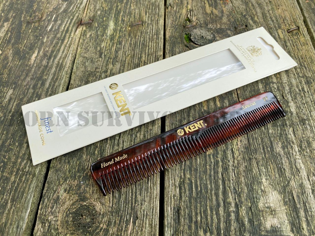 Kent Handmade Pocket Comb 2T - Coarse & Fine Hair Beard Brush EDC Gents Gift