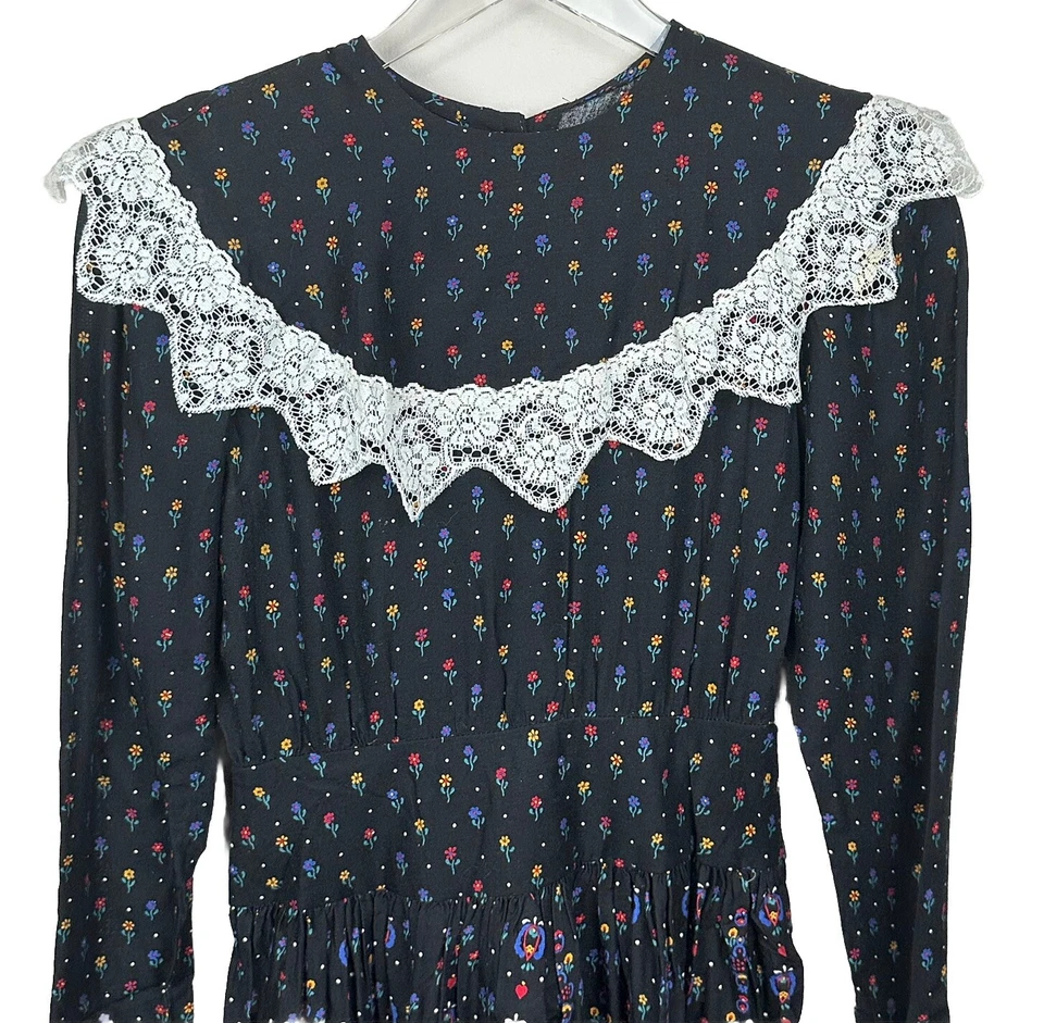 Vtg Gunne Sax Dress Farm Girls Sz 10 Boho Prairie Cottagecore Floral Lace Collar - Image 2 of 4