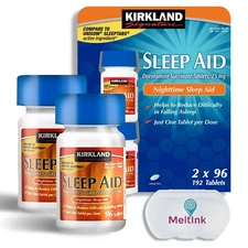 Kirkland Sleep Aid Doxylamine Succinate 192 Tabs+ Pill Box (compare to Unisom)