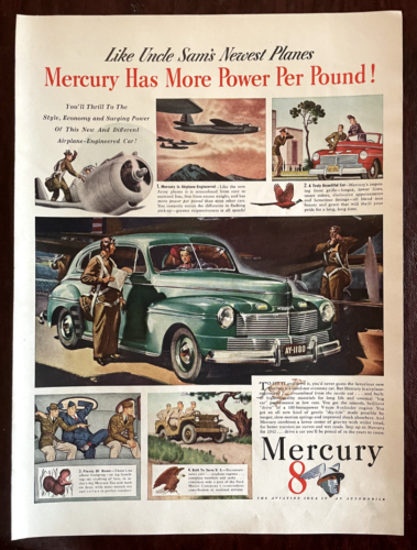 1941 Mercury 8 Vintage Print Ad Car Automobile More Power Per Pound
