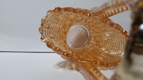 Light Orange Depression Glass Weave Basket & 4 Footed Floral Bowl - Picture 12 of 12