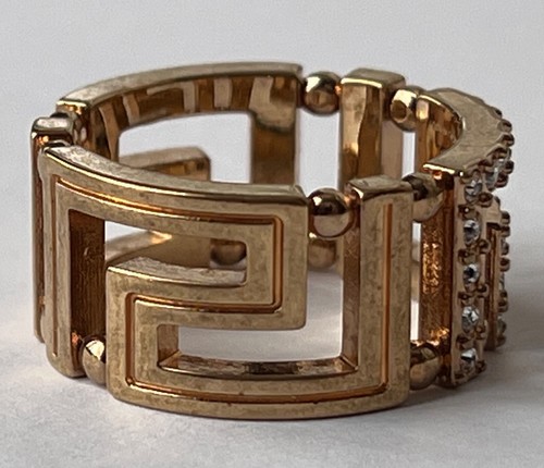 NIB Versace Greca Greek Key Logo Crystal Gold Cut Out Band Ring 19 US 8.5 $650 - Picture 21 of 23